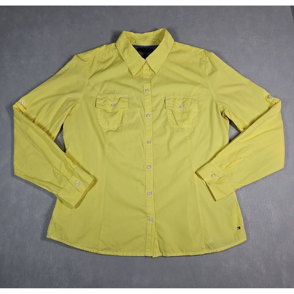 Tommy Hilfiger Womens Yellow Button Up Long Sleeve Shirt Size Large